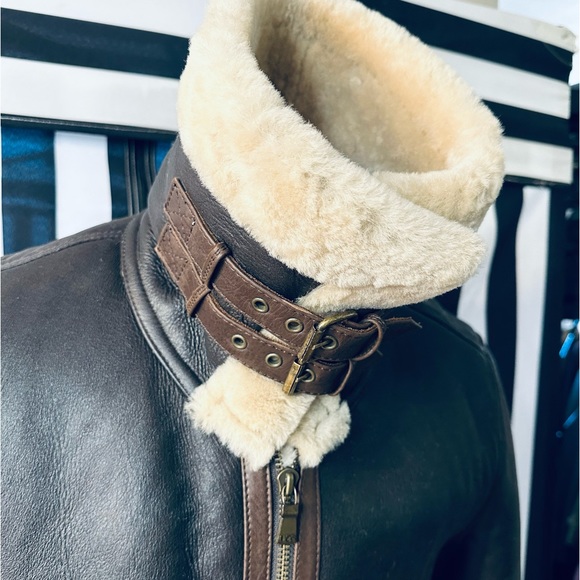 Ugg Genuine Leather Sherpa Lined Aviator Bomber Jacket (see measurements) - Picture 6 of 13
